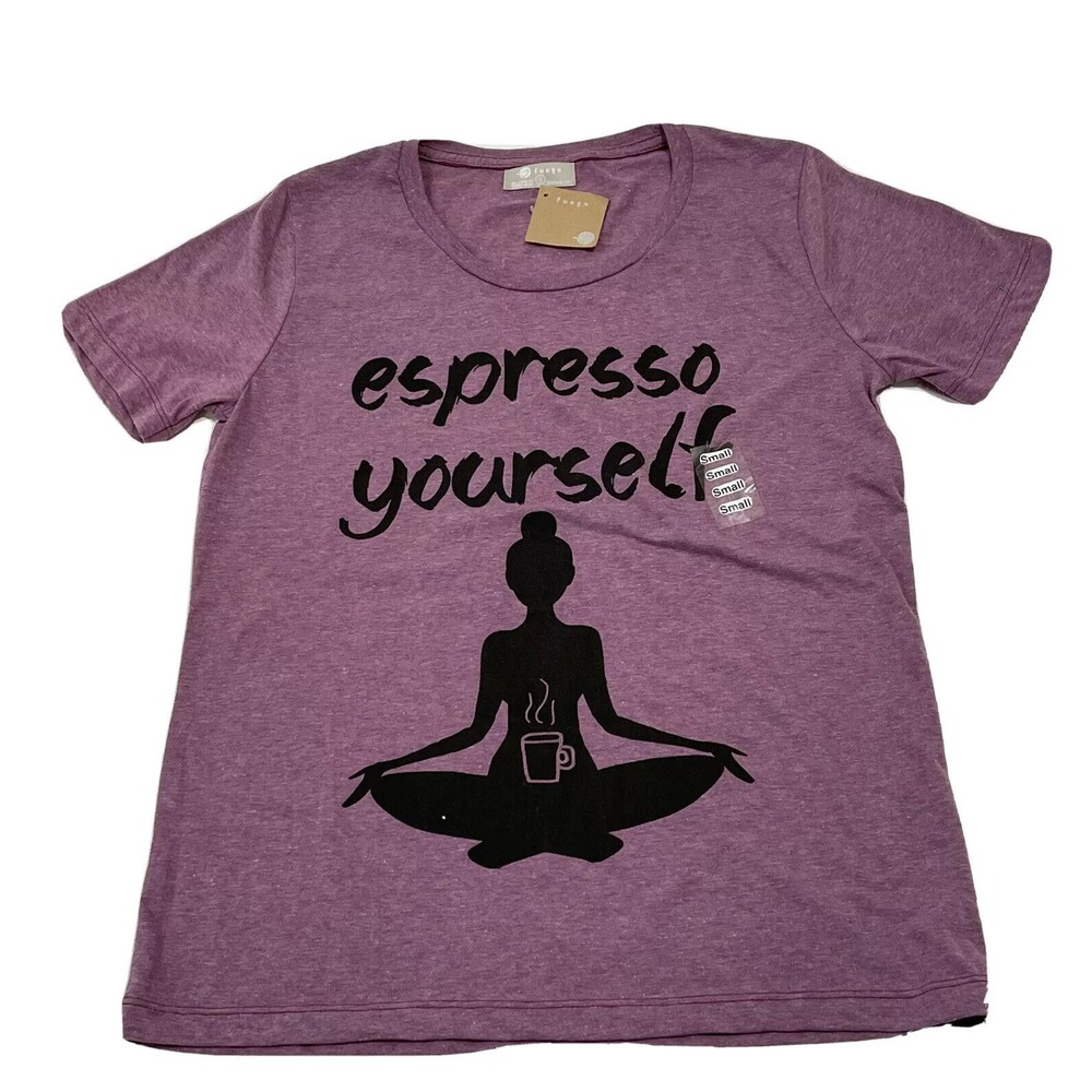 Fuego Relaxed Fit Scoop Neck Top Short Sleeve 'Espresso Yourself' Size Small